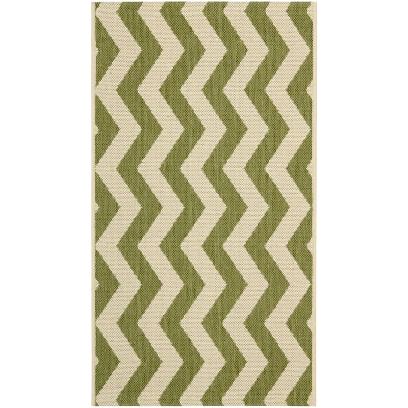 SAFAVIEH Courtyard Merlene Chevron Indoor/ Outdoor Waterproof Patio Backyard Rug - 2' x 3'7" - Green/Beige