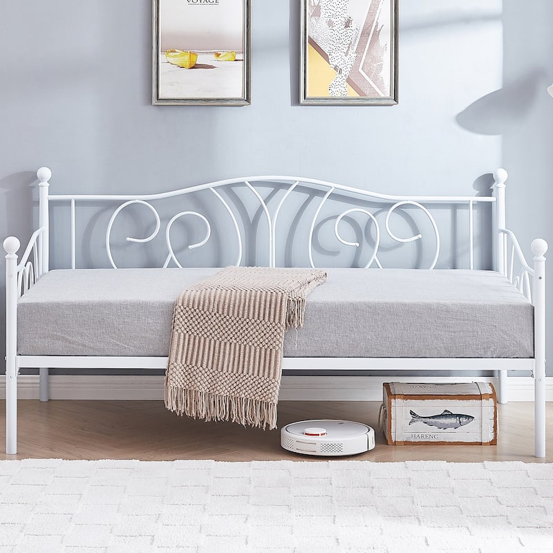 Javlergo Twin Metal Daybed Frame with Slats, Classic Mattress Foundation, No Box Spring Needed - White