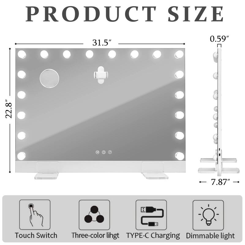 31.5"x22.8" Remote Control Vanity Mirror with Lights, 0.6" Ultrathin Large Vanity Mirror 18 LED Bulbs Wall Mount