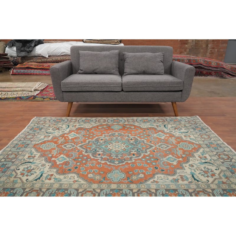 Hand Knotted Oriental 100% Wool Carpet Traditional Floral Oranges & Rust Tabriz Area Rug - 6' 5'' X 4' 8''