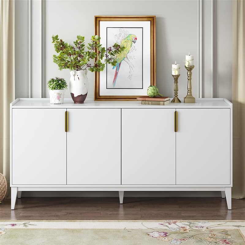 Storage Cabinet Sideboard Wooden Cabinet w/ 4 Doors，Adjustable Shelf
