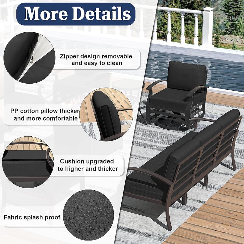 Kullavik Aluminum Outdoor Patio Furniture with Curved Armrests & Firepit Table