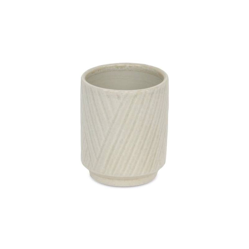 Parlora Crossed Diagonal Pattern Ceramic Pot - White