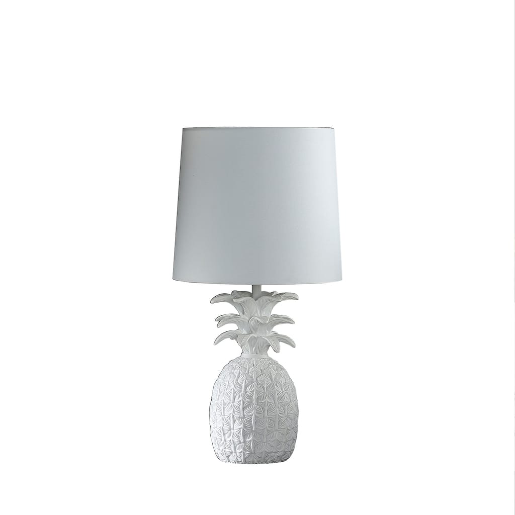 Pineapple Table Lamp - Coastal Tropical Decor - 17" Island Accent Lamp - White Polyresin Base & Shade