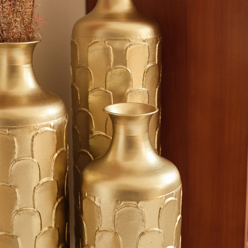 Decorated Floor Glazed Metal Vases (Set of 3)
