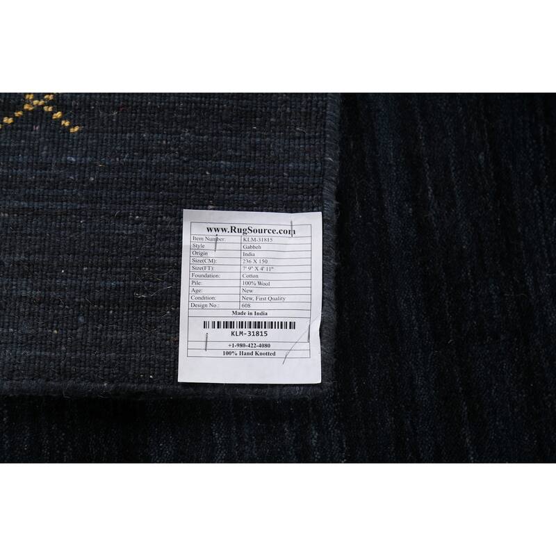Navy Blue Gabbeh Area Rug Handmade Tribal Wool Carpet - 4'11"x 7'9"