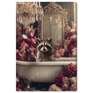 Raccoon in Floral Tub Bathroom Art Wrapped Canvas Print by Art Remedy ...