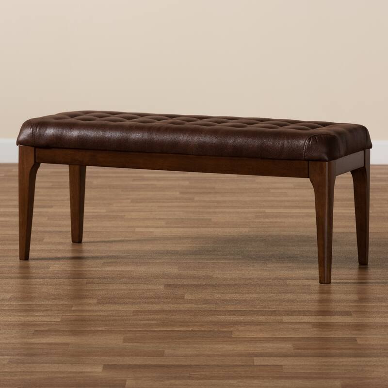 Walsh Mid-Century Modern Leather-Effect Polyester Upholstered Wood Dining Bench
