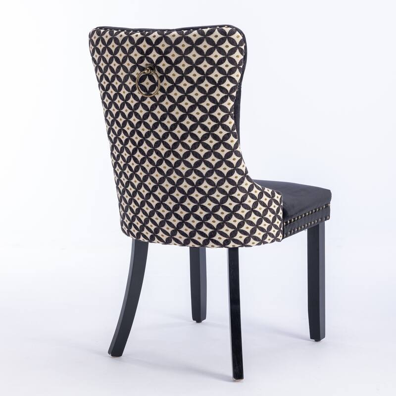Modern Set of 2 Velvet Tufted Dining Chair with Wood Legs and Nailhead Trim