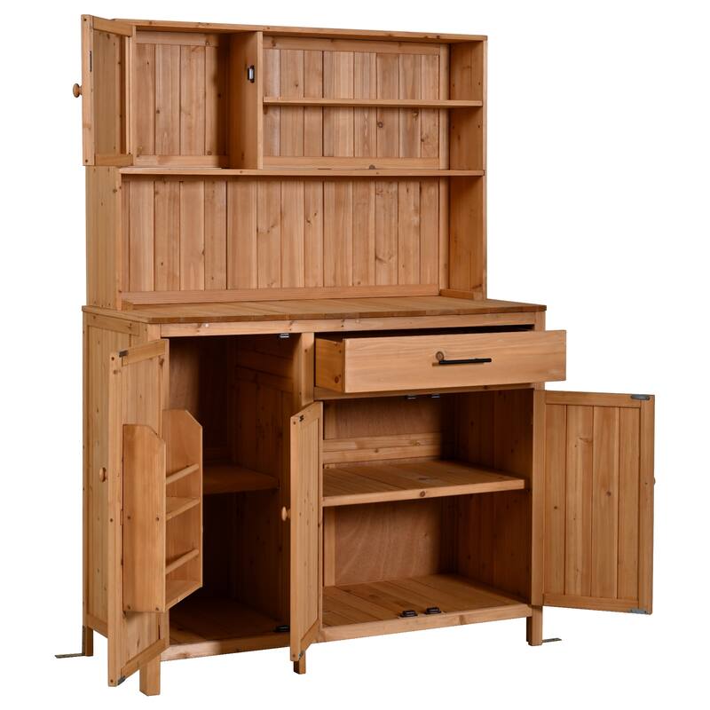 Roomfitters 65" Garden Potting Bench with Storage Hutch, Outdoor Potting Table & Prep Station, Drawer, Cabinet, Shelves