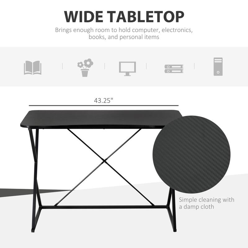 HOMCOM 43" Computer Desk Study Student Writing Table with Z and X Bar Frame Support for Living Room, or Home Office, Black