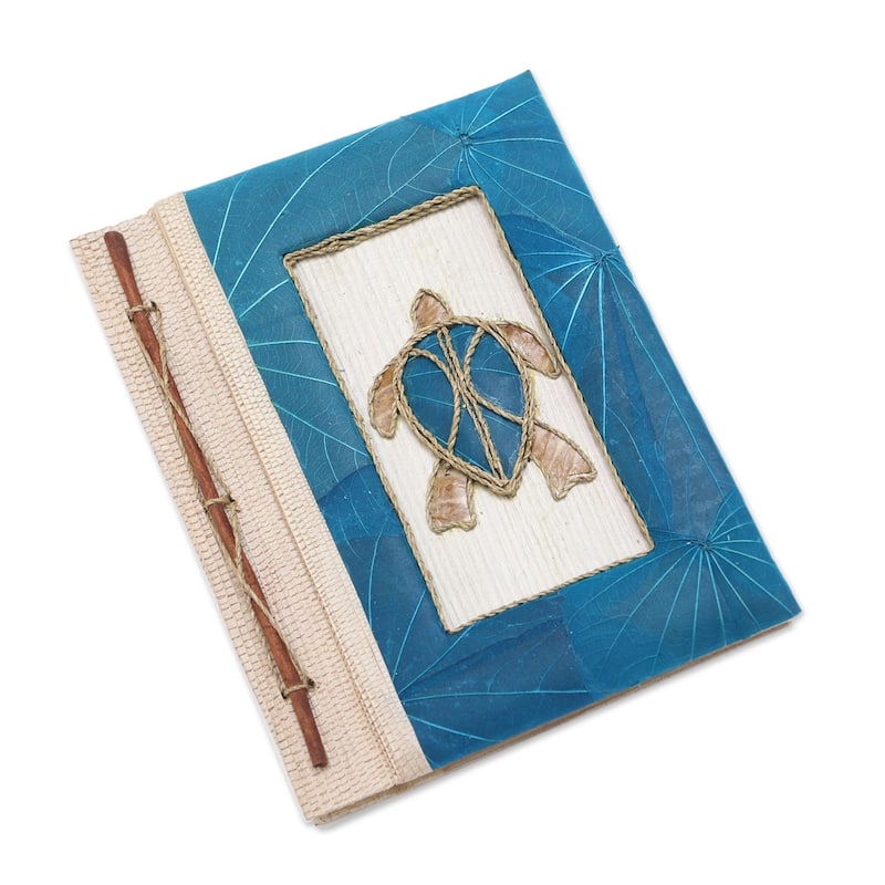 Novica Handmade Tortoise Thoughts In Blue Natural Fiber Journal