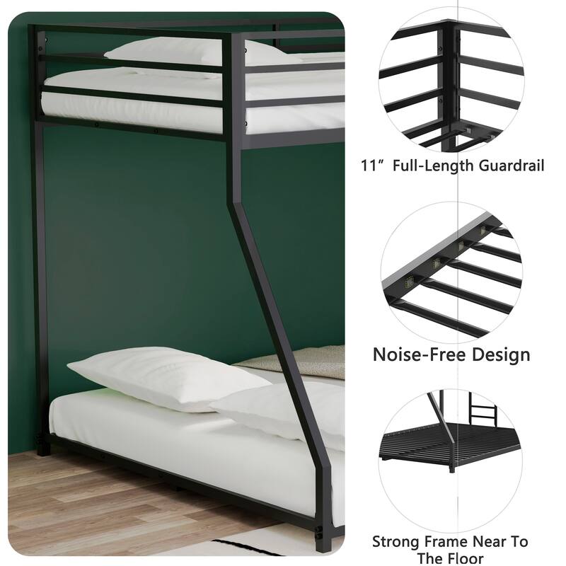 Heavy Duty Twin Over Full Bunk Bed with Safety Guardrails, Perfect for Kids and Teens