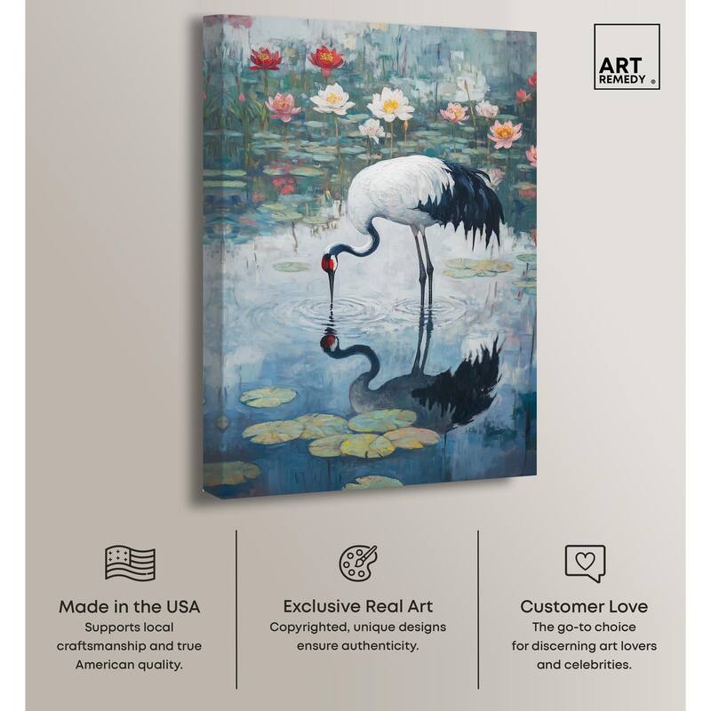 Crane in Lilies Canvas by Art Remedy, Gallery Wrapped