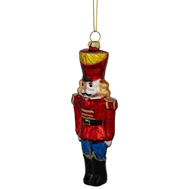5.5" Shiny Red Nutcracker Soldier Hanging Glass Christmas Ornament