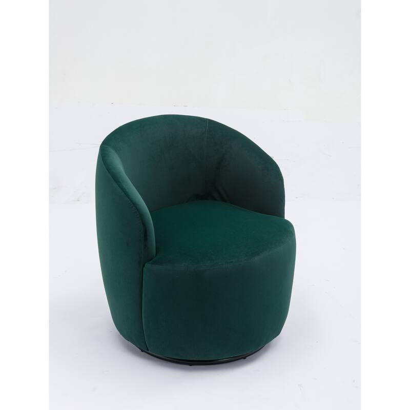 Velvet Swivel Barrel Chair with 360° Black Metal Base