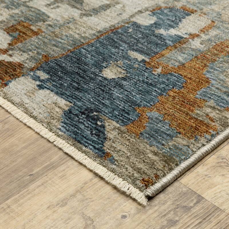 Style Haven Hendrix Industrial Abstract Blue/ Multi Fringe Edge Area Rug