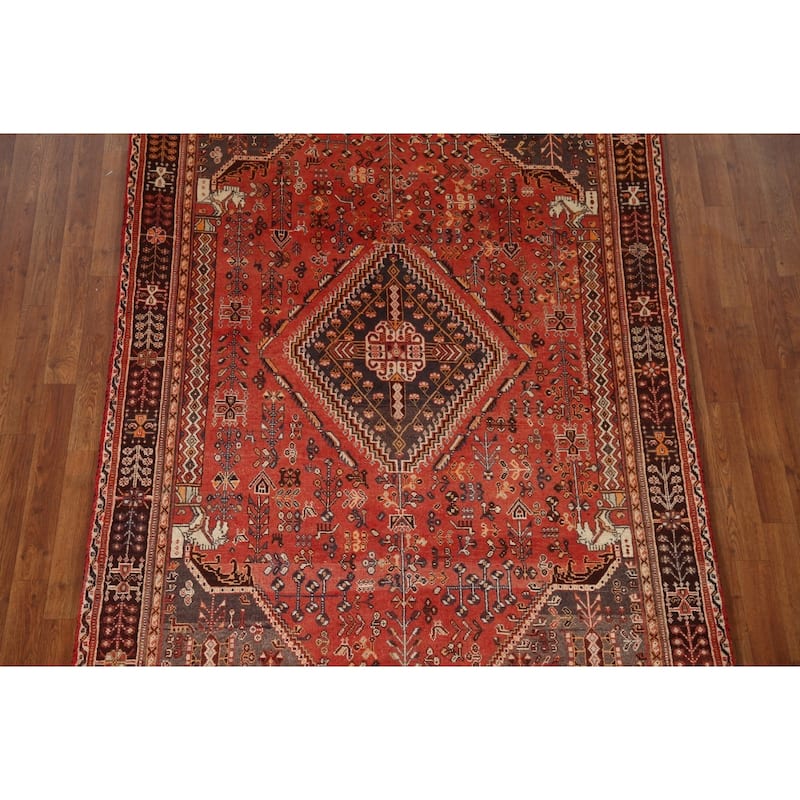 Shiraz Persian Vintage Area Rug Handmade Wool Carpet - 5'2"x 8'2"