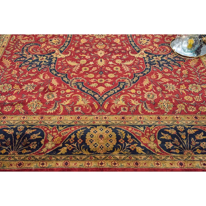 EXQUISITE RUGS ONE-OF-A-KIND Super Fine Kashmir Kashan Collection Hand Knotted Red Rug - 10'x14' - 10'0"x14'0"