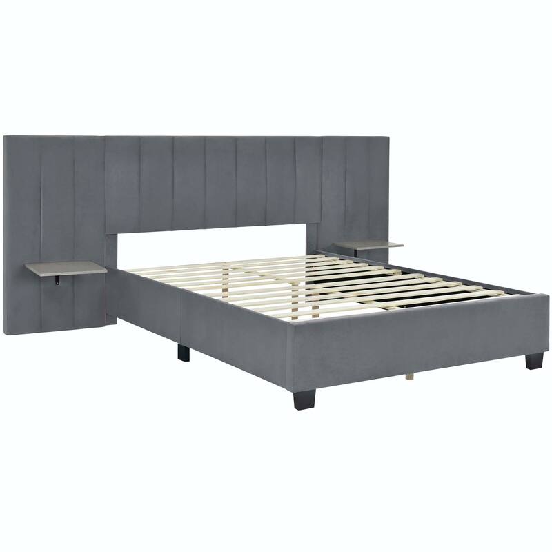 Upholstered Platform Bed with Big Headboard