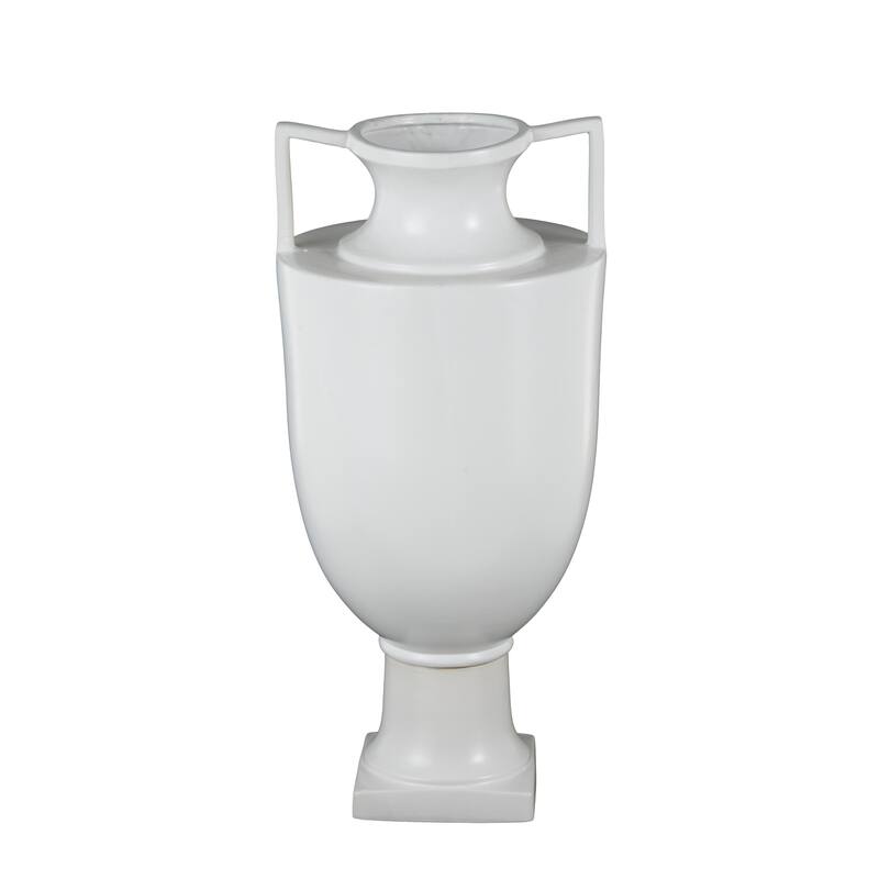 White Ceramic Fluted Urn Shaped Decorative Vase with Handles