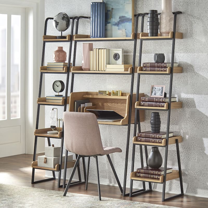 Lifestorey Estanier 3-Piece Ladder Desk and Shelf Set - Natural/Black