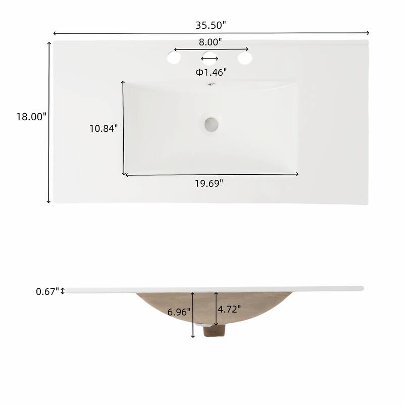 36" Bathroom Vanity with Large Cabinet, Soft-Close Doors, 45-Degree Free Handle Design & Open Bottom Shelf