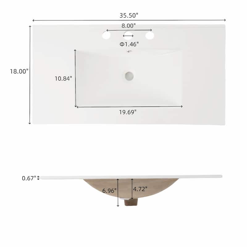 Large Storage Vanity Cabinet for Bathroom with 45 Degrees Free-Handle Design Soft-Closing Doors and Open Shelf at the Bottom