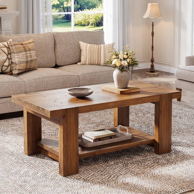 Solid Wood Coffee Table with Storage Shelf