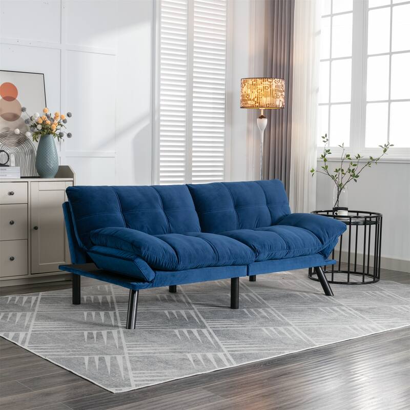 Velvet Sofa Bed with Adjustable Armrest and Backrest