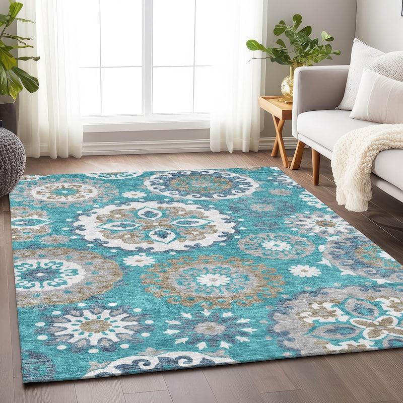 Premium Washable Super Soft Boho Suzani Mayfield Rug - Teal - 9' x 12' - Rectangle
