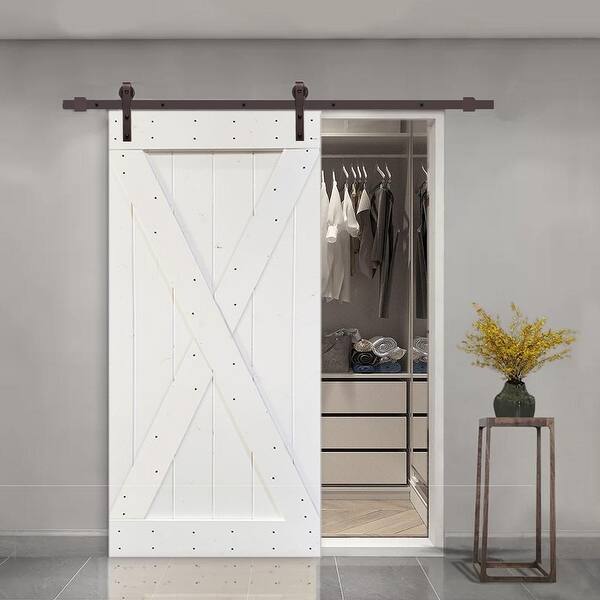 42 In X 84 In White Stained X Style Wood Barn Door W Sliding Hardware Overstock
