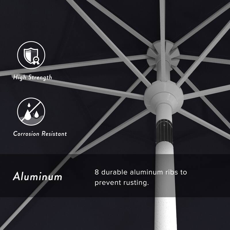 California Umbrella 7.5' Round Crank Lift Push Button Tilt White Aluminum Patio Umbrella Sunbrella