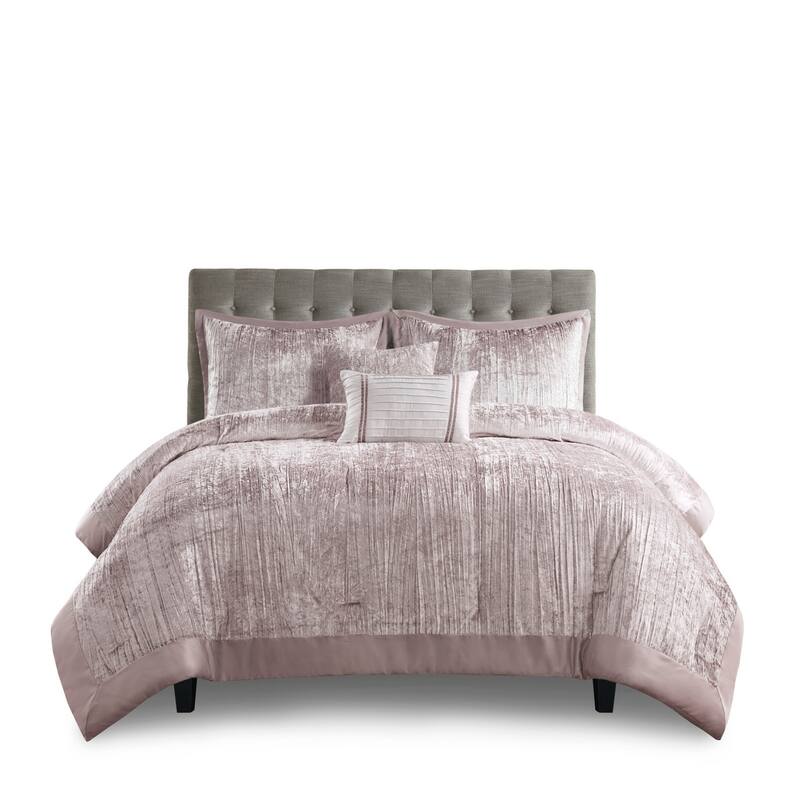 GDF Studio - Crinkle Velvet Comforter Set with Decorative Pillows