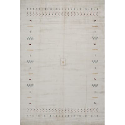 Hand Knotted Oriental 100% Wool Carpet Tribal Animal Pictorial Beige & Ivories Gabbeh Area Rug - 12' 1'' X 9' 3''