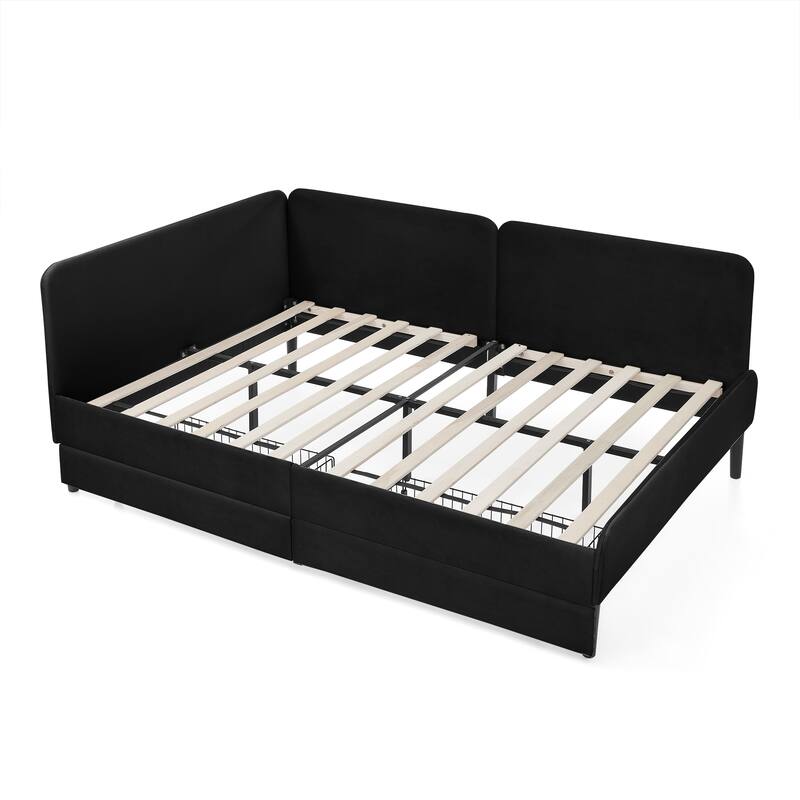 Full Size Upholstered Platform Bed Frame with 2 Storage Drawers, Adjustable Velvet Sofa Bed