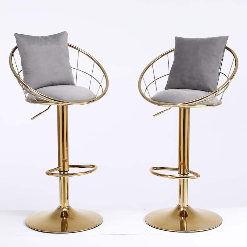 velvet bar chair,pure gold plated,unique design,360 degree rotation,adjustable height,Suitable for dinning room and bar,set of 2
