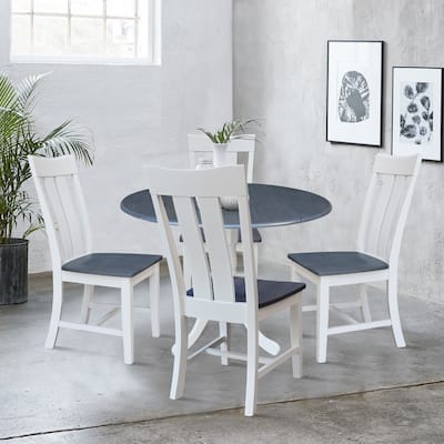 42 in. Drop Leaf Dining Table with 4 Slat Back Chairs - 5 Piece Set