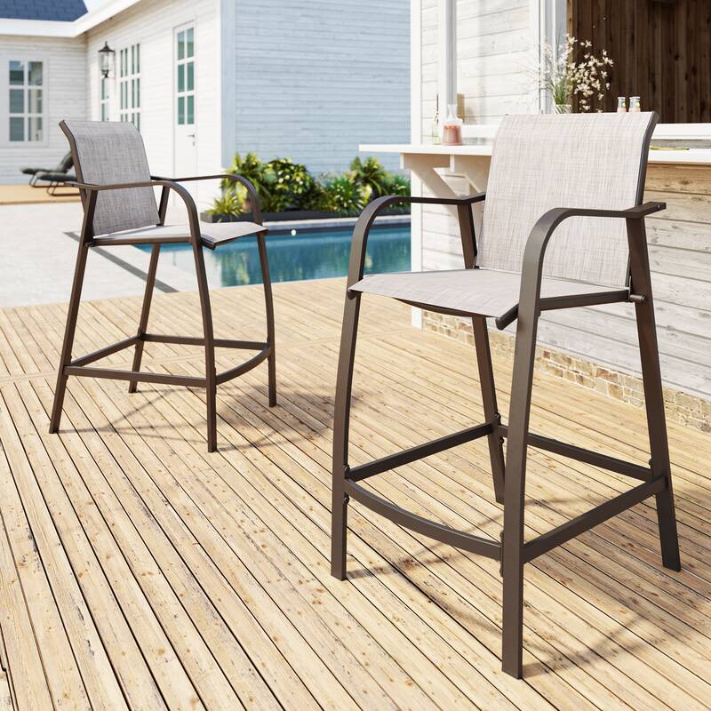 Crestlive Products Outdoor Outdoor Cast Aluminum Swivel Bar Stools with Sunbrella Cushion
