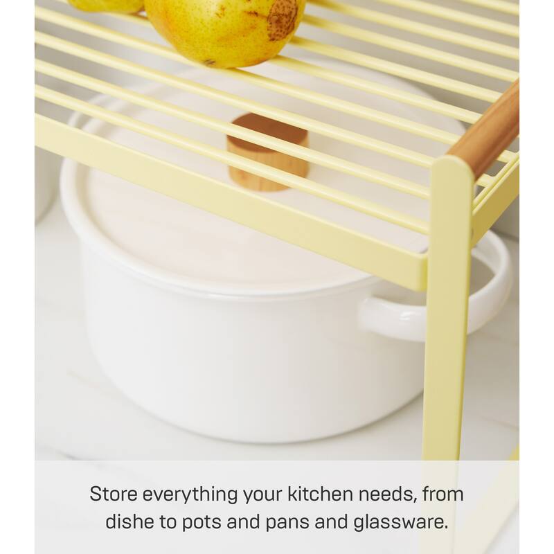 Yamazaki Home Countertop Wire Shelf, Steel and Wood, Holds 11 lbs - L 8.86 x W 23.62 x H 8.66 inches