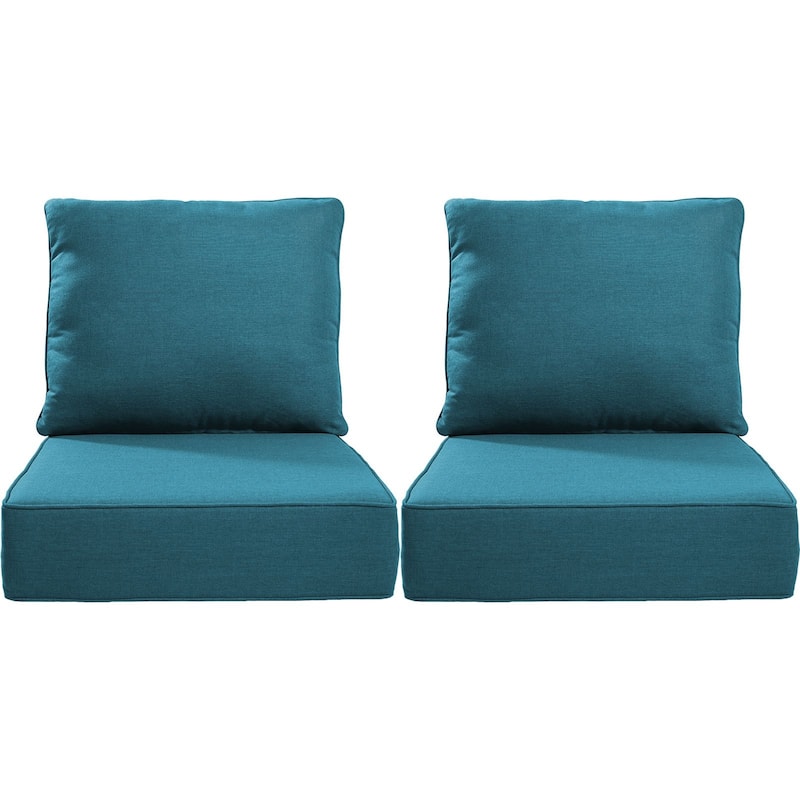 Luxury 6" Outdoor Cushions for Patio Furniture, 24x24x6 Cushion Set, Fade Resistant Replacement Cushions with Removable Cover - Peacock Blue - 2 Set