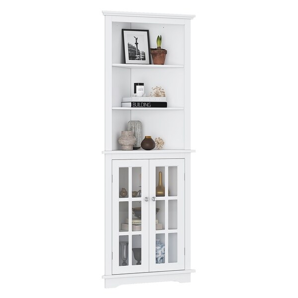 Tall cabinet with glass top doors and shelves