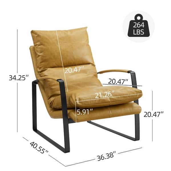 dimension image slide 2 of 3, Art Leon Art Leon Comfortable Genuine Leather Accent Lounge Chair with Cushion Seat