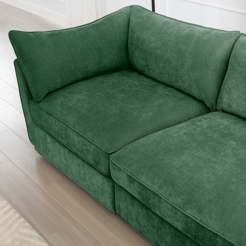 Modular Upholstered Sofa with 3 Ottomans and Storage Drawers, Deep Seat Chenille Sleeper Couch for Living Room, Home Theater