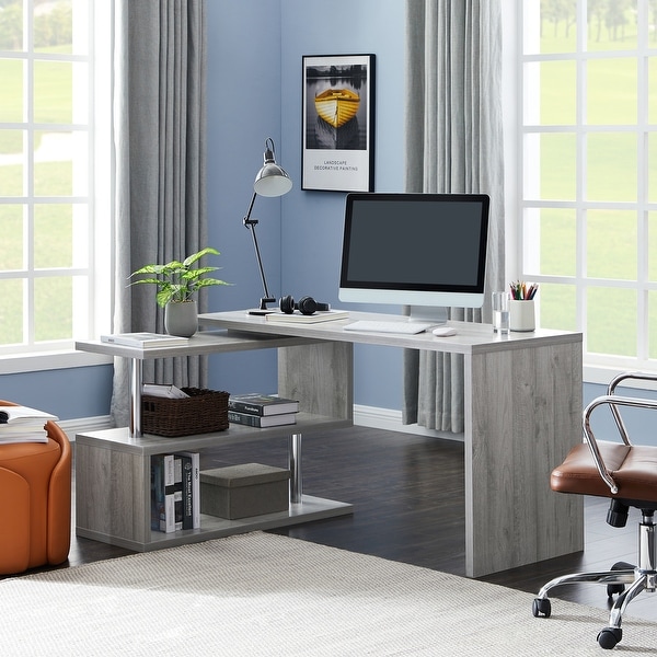 Contemporary Convertible L-shaped Corner Computer Office Desk 29.53'' H x 23.23'' W x 78.74'' D - Grey. Opens flyout.