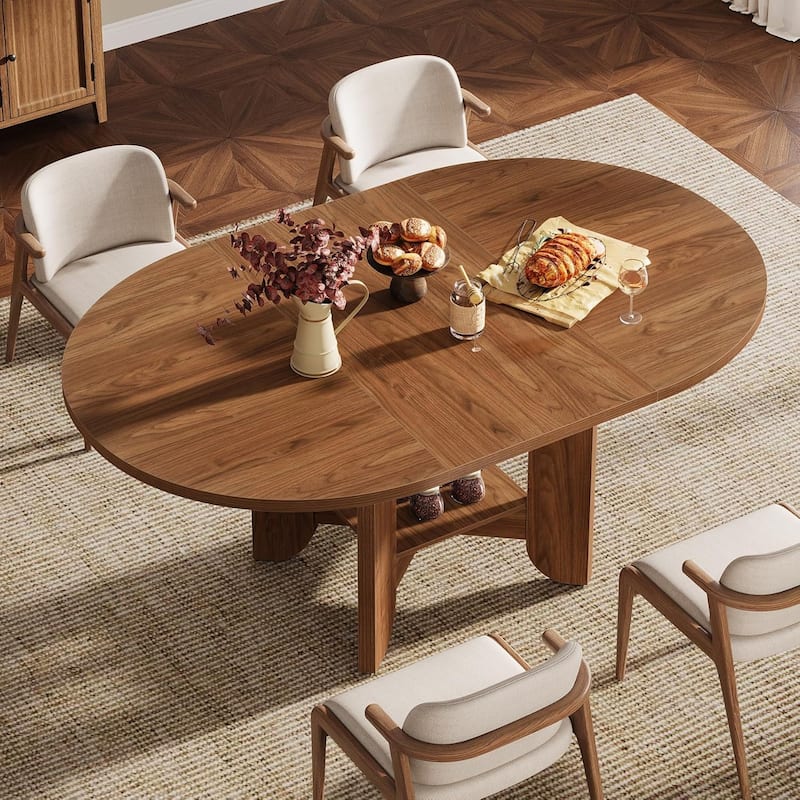 Modern 59-Inch Oval Dining Table for 4-6, Kitchen Table with Storage Shelf for Dining Room