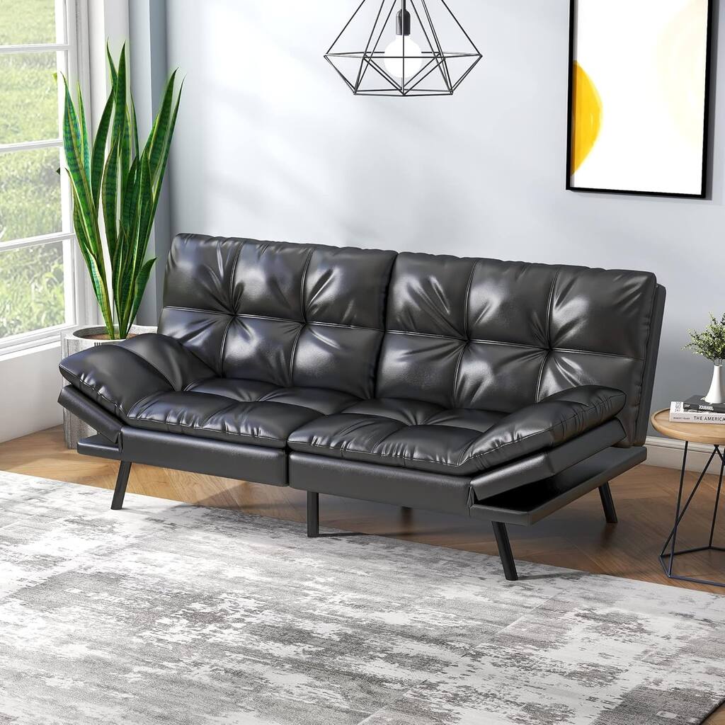 Memory Foam Futon Couch Bed Convertible Sofa with Adjustable Splitback ...
