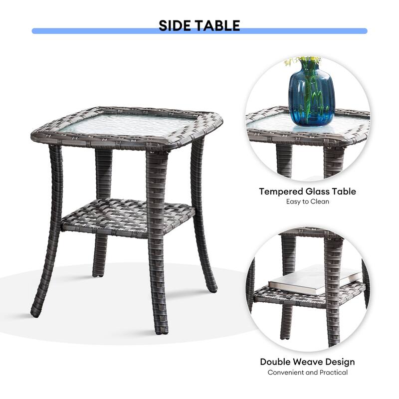 OVIOS 9-piece Patio Wicker Swivel Chair Set With 30" Fire Pit