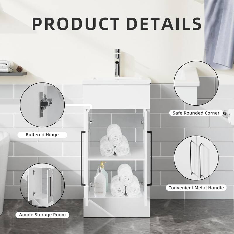 GDFStudio - Julian Compact Freestanding Bathroom Vanity with Ceramic Sink and Two-Door Storage Cabinet