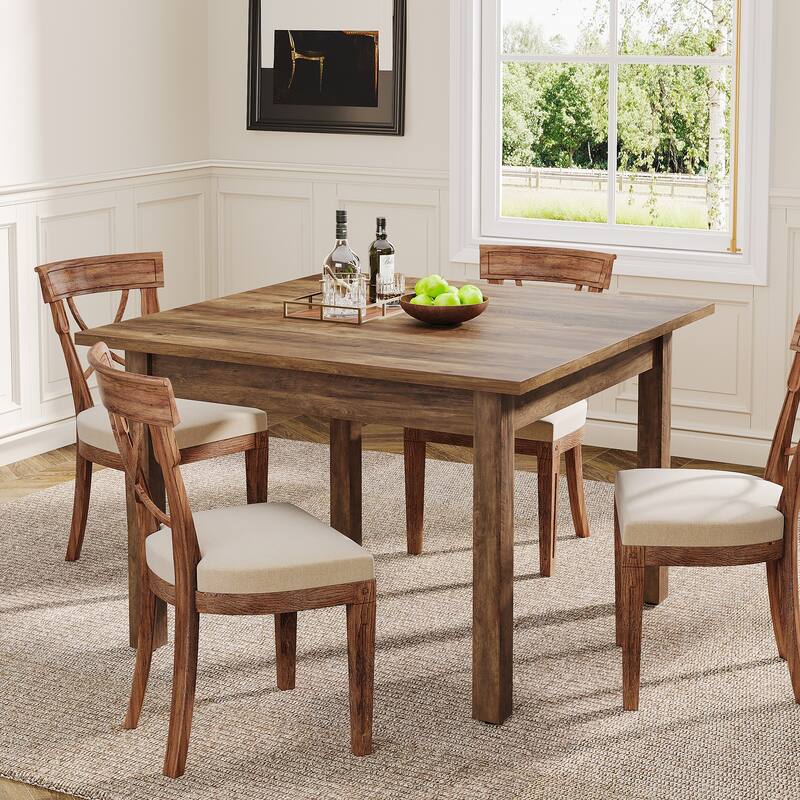 39.4'' Square Dining Table with Solid Wood Legs for 4, Small Kitchen Tables for Dining Room